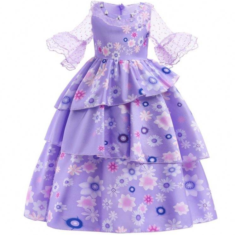 Gorąca sprzedaż dzieci Encanto film film Isabella Cosplay Purple Floral Girls Silk Maxi Long Dress