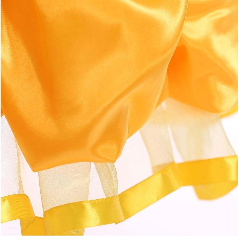 Baige New Design Kostium dla dzieci sukienki z zdjęciami Księżniczka Belle długa suknia Pufała żółta sukienka SMR023