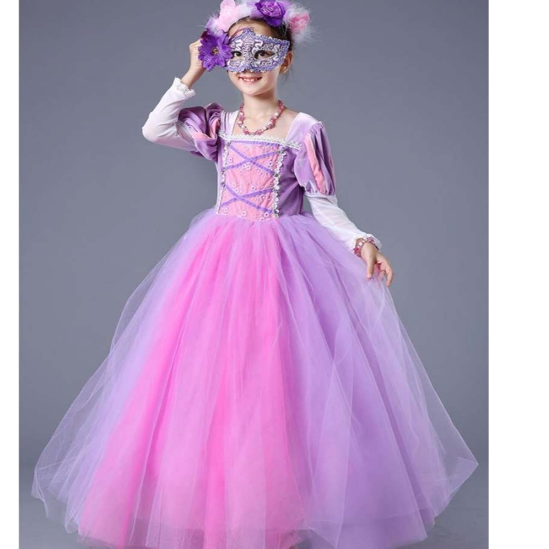 Hurtownia wysokiej jakości dzieci Purple Roszpunka długa Puffy Sofia Princess Dress for Girls SMR020