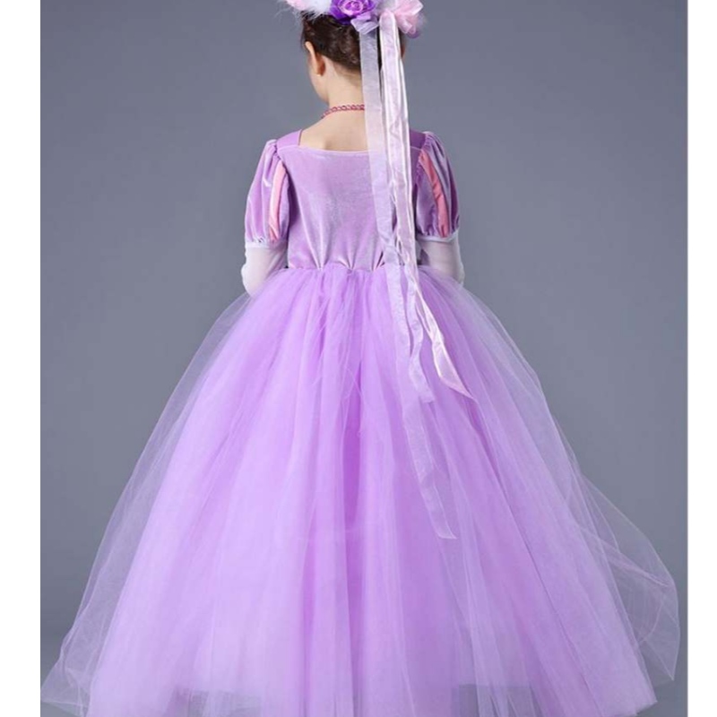 Hurtownia wysokiej jakości dzieci Purple Roszpunka długa Puffy Sofia Princess Dress for Girls SMR020