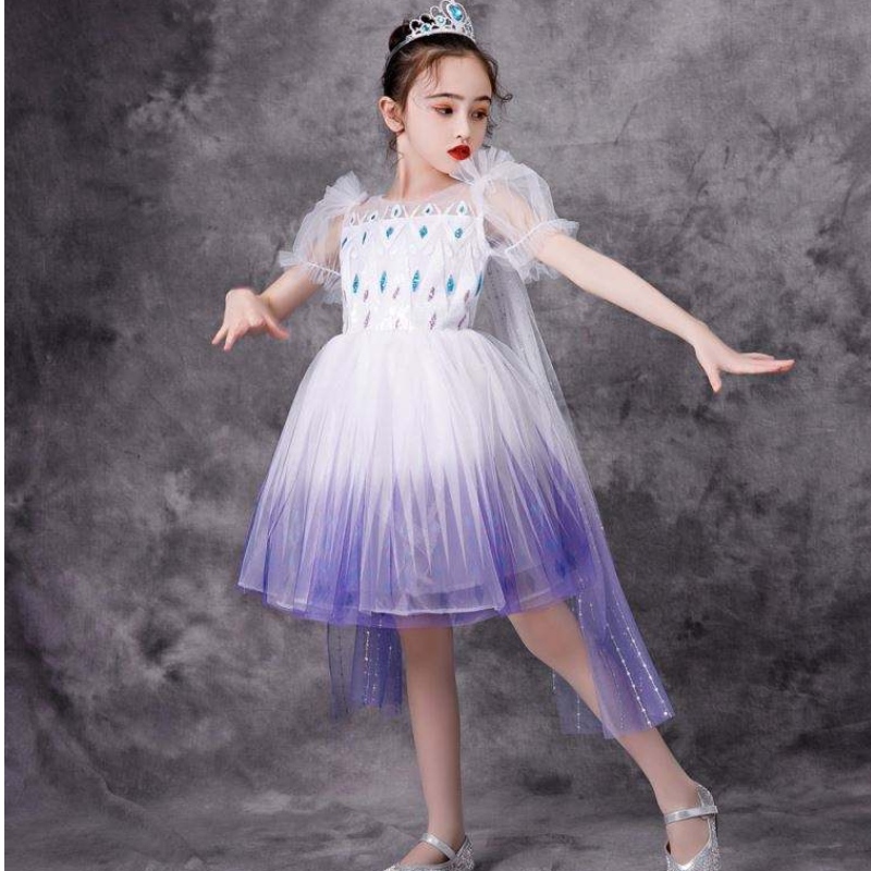 Najnowsze dziewczyny księżniczka Elsa Costume Dzieci Biała koronkowa sukienka dlaniemowląt imprezanoszenie suknie BX1682