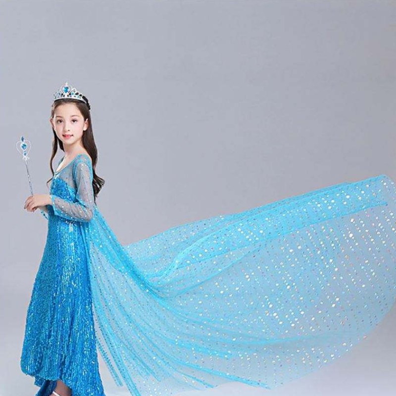 Elsa Dress Kids Girls Costume Snow Queen 2 Elsa Blue Różowa cekinowa cekinowa sukienka z długim rękawem