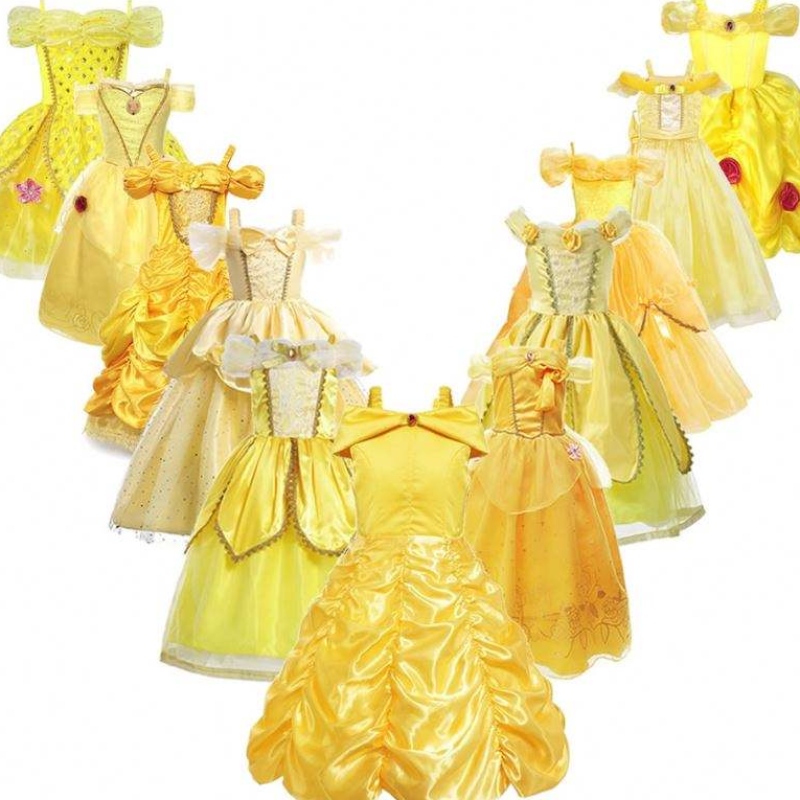 Dziewczyny Belle Princess Dress Kidle Cosplay Cosplay Costume Baby Girl Dress Up Sfeel Yellow Fancy Sukienkana imprezęna Halloween Toddler