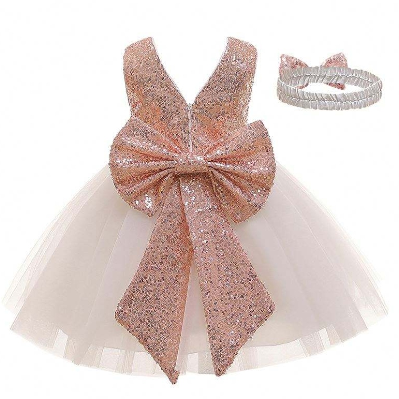 Baige Nowy przyjazd cekinowy łuk Summer Kids Clothing Strój urodzinowy z opaskąna głowę