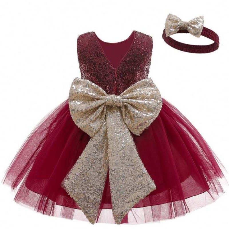 Baige Nowy przyjazd cekinowy łuk Summer Kids Clothing Strój urodzinowy z opaskąna głowę