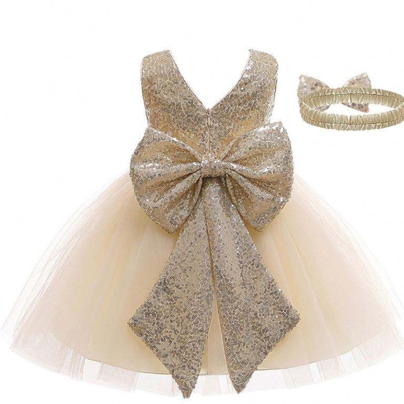 Baige Nowy przyjazd cekinowy łuk Summer Kids Clothing Strój urodzinowy z opaskąna głowę