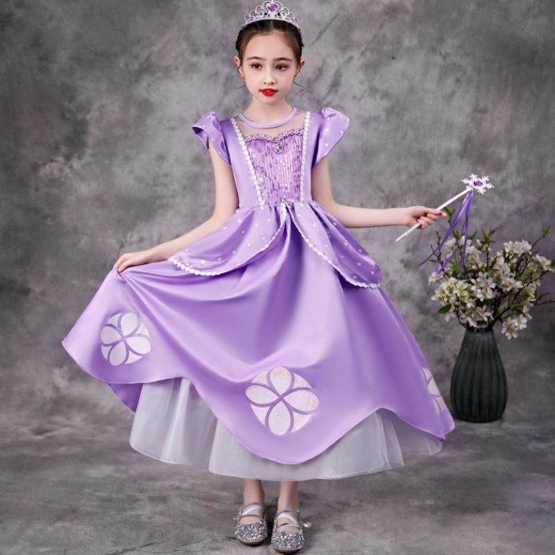 Baige Purple Sofia Rapunzel Elsa Anna Belle Princess Dress TV Costumes Sofiya Princess for Girl