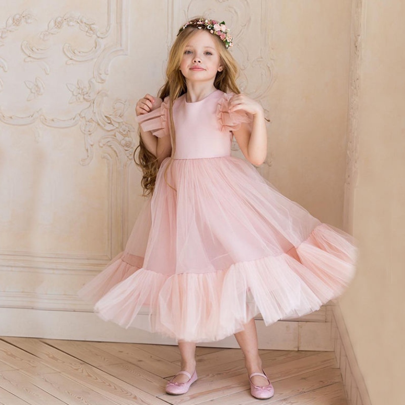 Flower Girl Sukienka Dzieci Druhna Suknie ślubne dla dzieci Różowe suknie tiulowe dziewczyny butikowy imprezanoś eleganckie sukienki