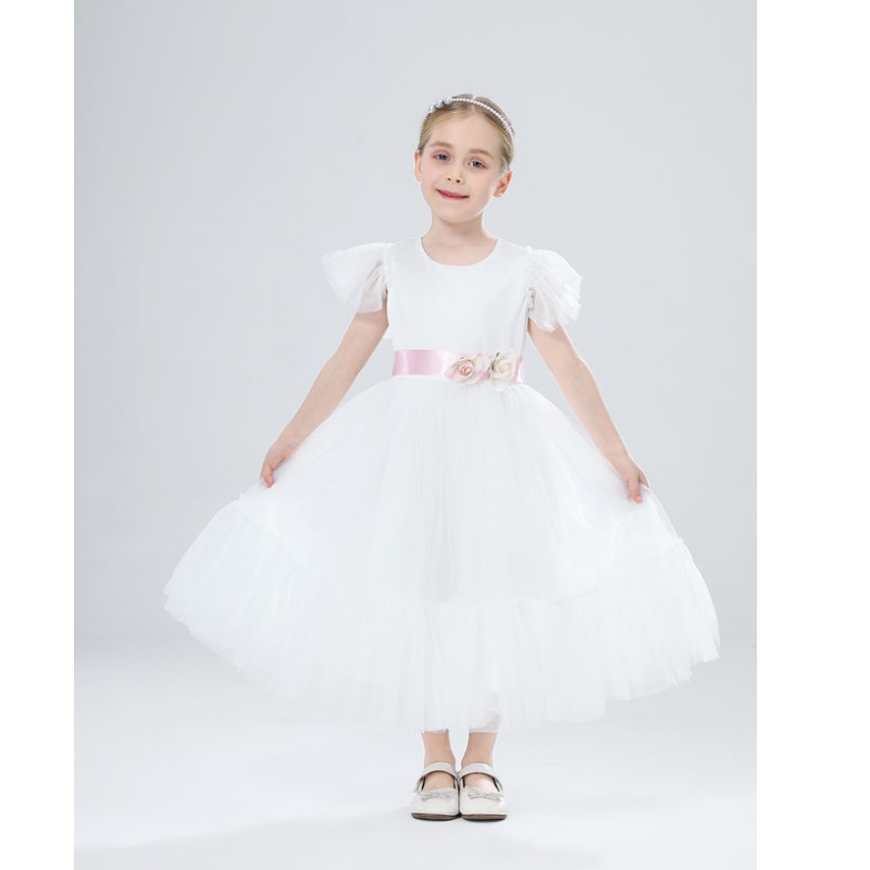 Flower Girl Sukienka Dzieci Druhna Suknie ślubne dla dzieci Różowe suknie tiulowe dziewczyny butikowy imprezanoś eleganckie sukienki