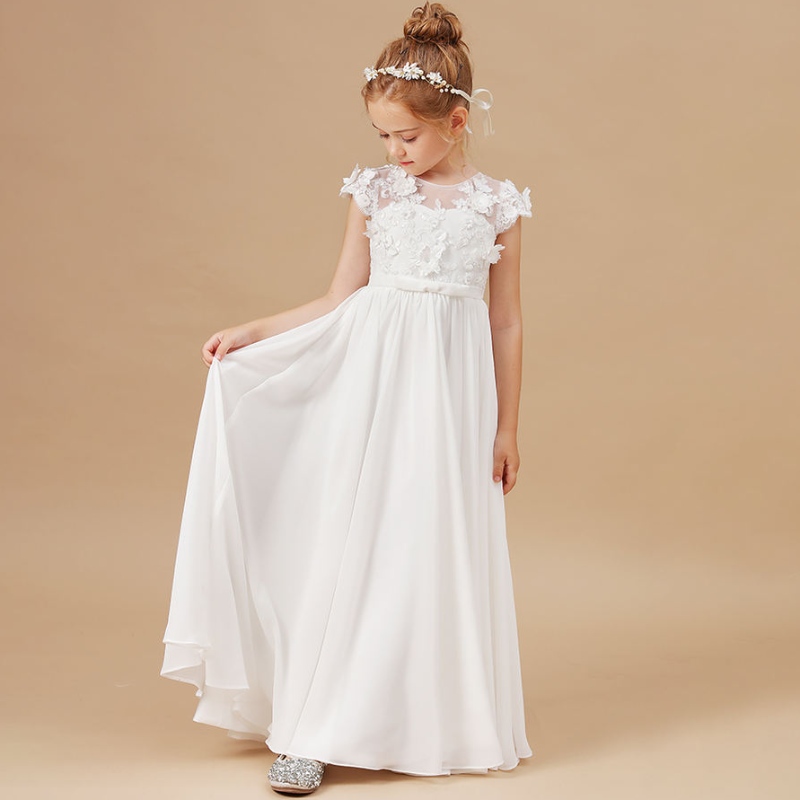 Kwiatowe sukienki Applique Slevile Dzieciowe przyjęcie urodzinowe suknie Eleganckie Vestidos 2-14