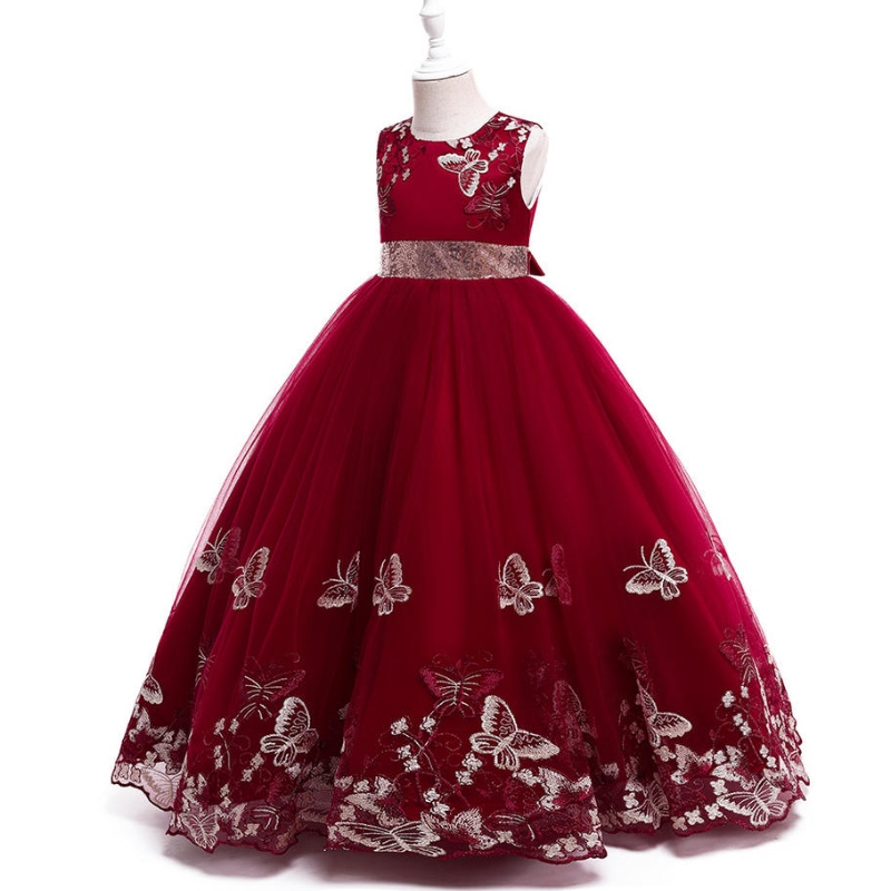 Hurtowa dziewczyna ślubna sukienka Elegancka dziewczynki haft design dziecięce sukienkina urodziny sukienkę balową