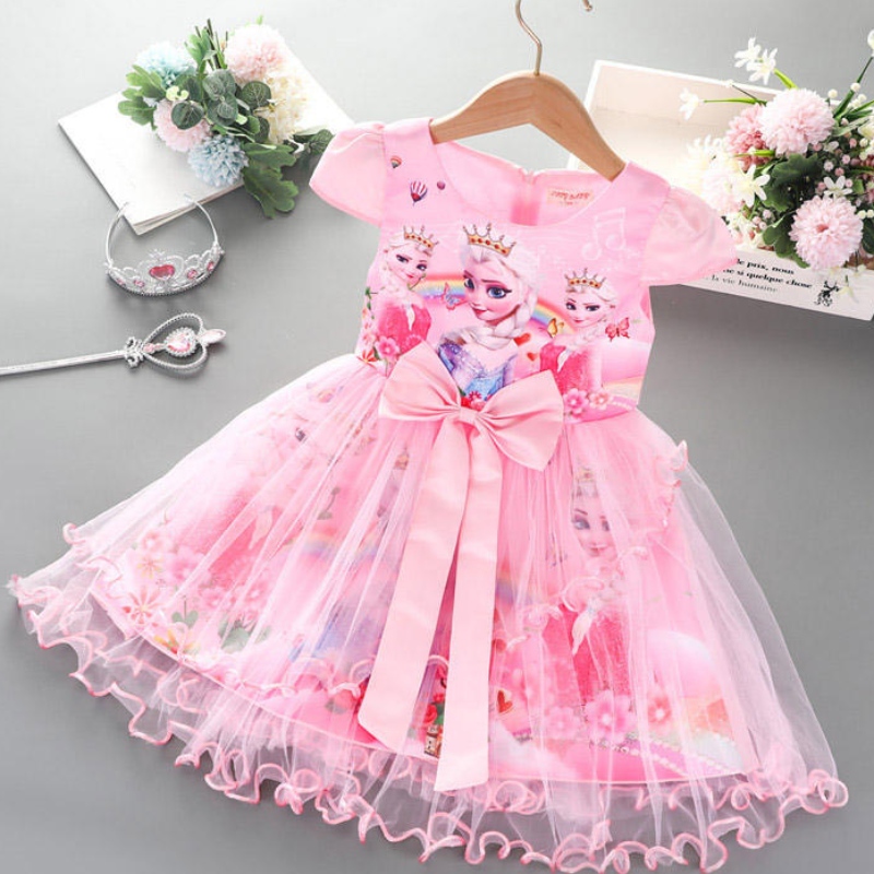 2-8 lat sukienka dziewczynki Summer New Short Sleeve księżniczka Elsa Mesh Tutu spódnica dla dzieci