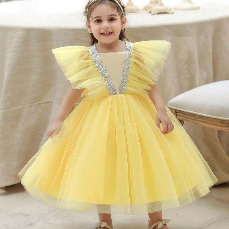 Baige Summer Puffy Flower Girl Sukienka urodzinowa pełnia księżyca Dzieci Wedding Tutu Party Sukienka L2065xz