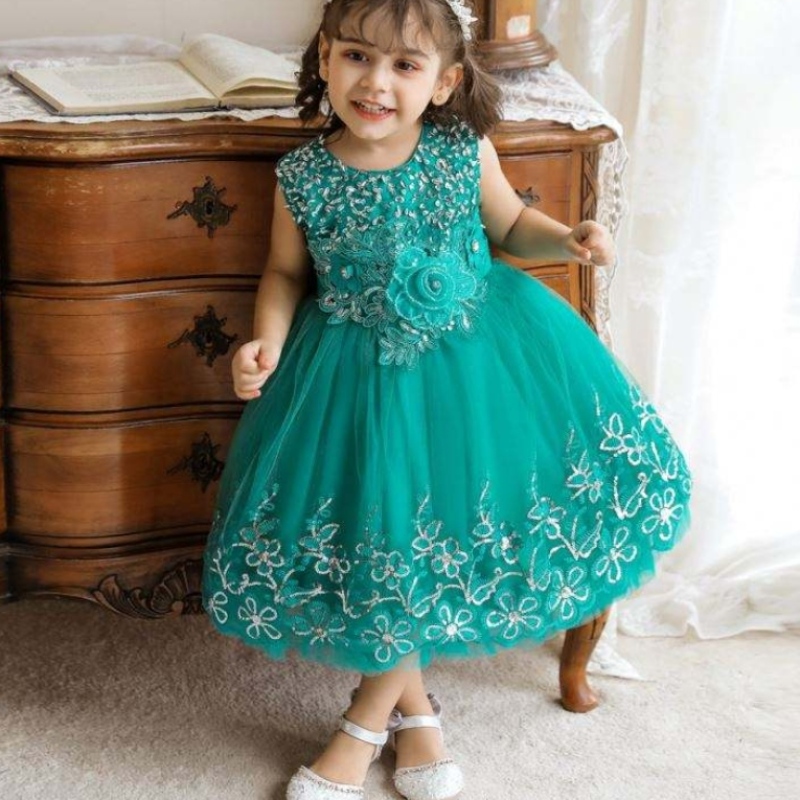 Baige Kids Fancy Haftery Flower Dress 0-5 LAT BAWE GIRL DZIECI SIĘ SZALONA Projekt Stylowa sukienka weselna dla dzieci