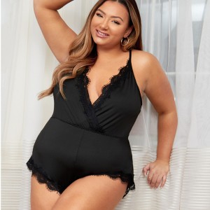 Z zapinanych koronkowych wykończeniowych Bodysuit Seksowne felie z przodu Mudli i Rustiery