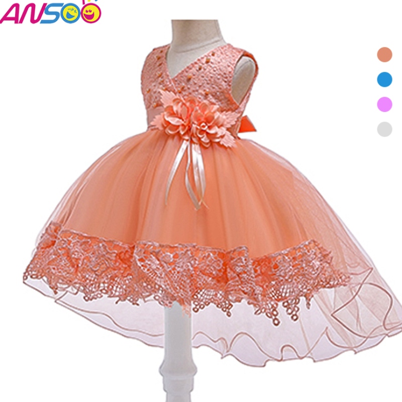 Asoo Pretty Peach Children's Birthday Birthday Princess Flower Flower Orange Sukni