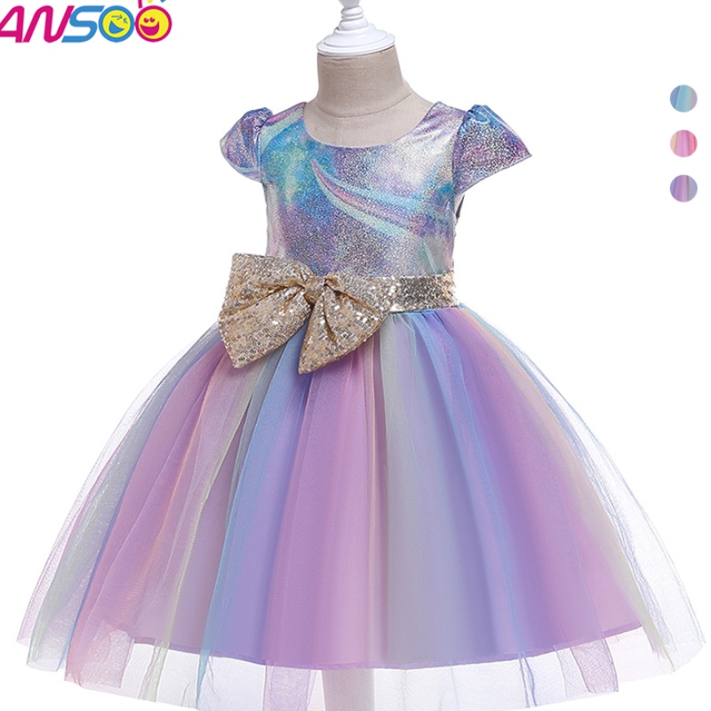 Ansso hurtowe 2-12 lat dzieci maluch kwiat dziewczyny tutu sukienka Rainbow Princess Birthday Baby Girl