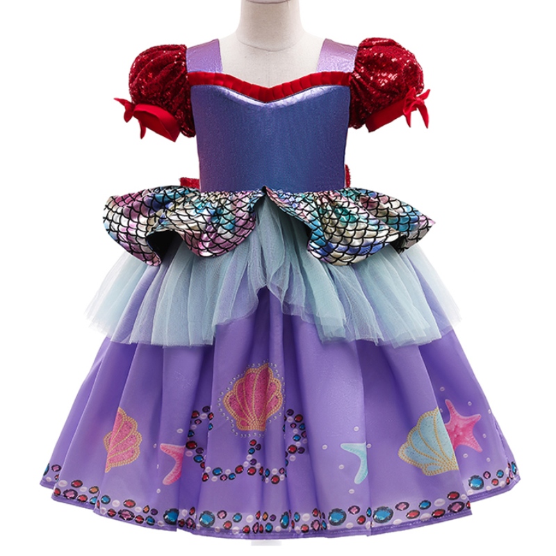 Ansoo Amzdreams 2022 NOWOŚĆ FACTYWA KIŻSZY DZIECKO UNITWATION UDZIAŁA Księżniczka Mermaid Girl Purple Tutu Sukienka z opaskąna głowę sukienkę syrenową