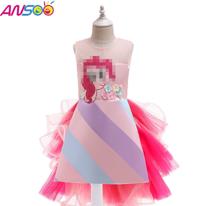 Asoo Hot Sprzedawanie Rainbow Rainbow Baby Girl Sukienki urodzinowe bawełniana dziewczyna sukienkina imprezę księżniczkina 1-6 lat dziewczyny sukienka tutu