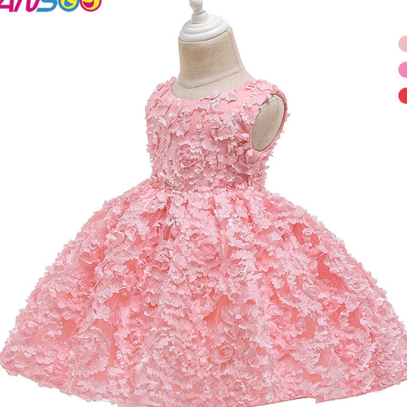 Asoo 3 kolory fabryczne Dostosowanie Róża Pierwsza sukienka urodzinowa Dzieci Baby Girl Flower Princess Bridal Różowe sukienki dla dzieci