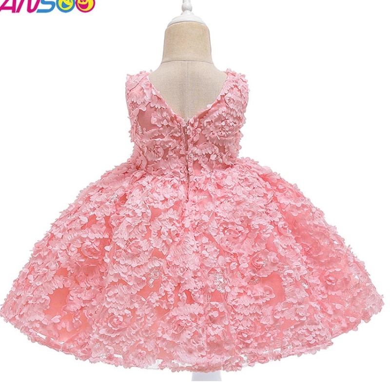 Asoo 3 kolory fabryczne Dostosowanie Róża Pierwsza sukienka urodzinowa Dzieci Baby Girl Flower Princess Bridal Różowe sukienki dla dzieci