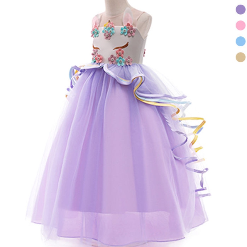 Asoo Girls Unicorn Dress Party Cosplay Summer Halloween Fancy Chwła Pink Sukienka dla 2-13 lat