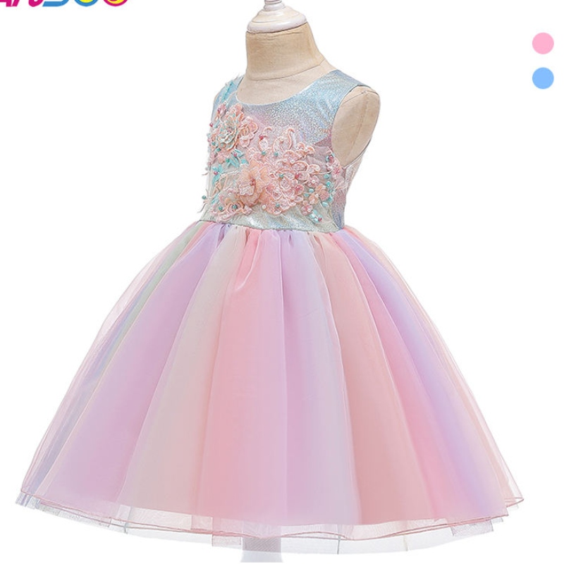 Asoo Summer Flower Kids Puszysta sukienka dla dziewczyn 2 kolory dziewczynka impreza tutu różowy sukienka ślubna księżniczka