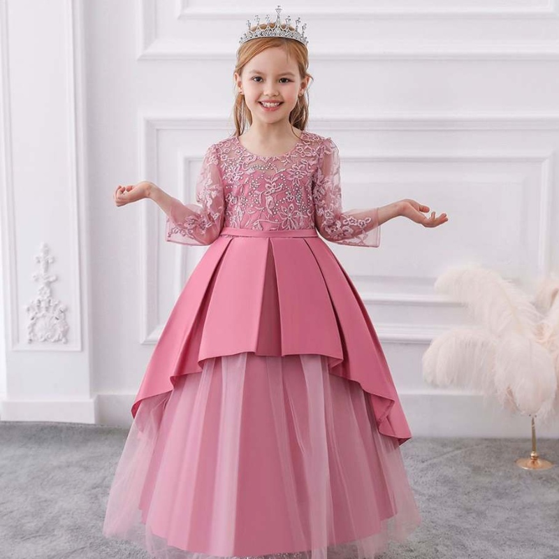 Baige Arab Lace Long Rleeves Sukienka księżniczka Summer Flower Girl Wedding Party Dress