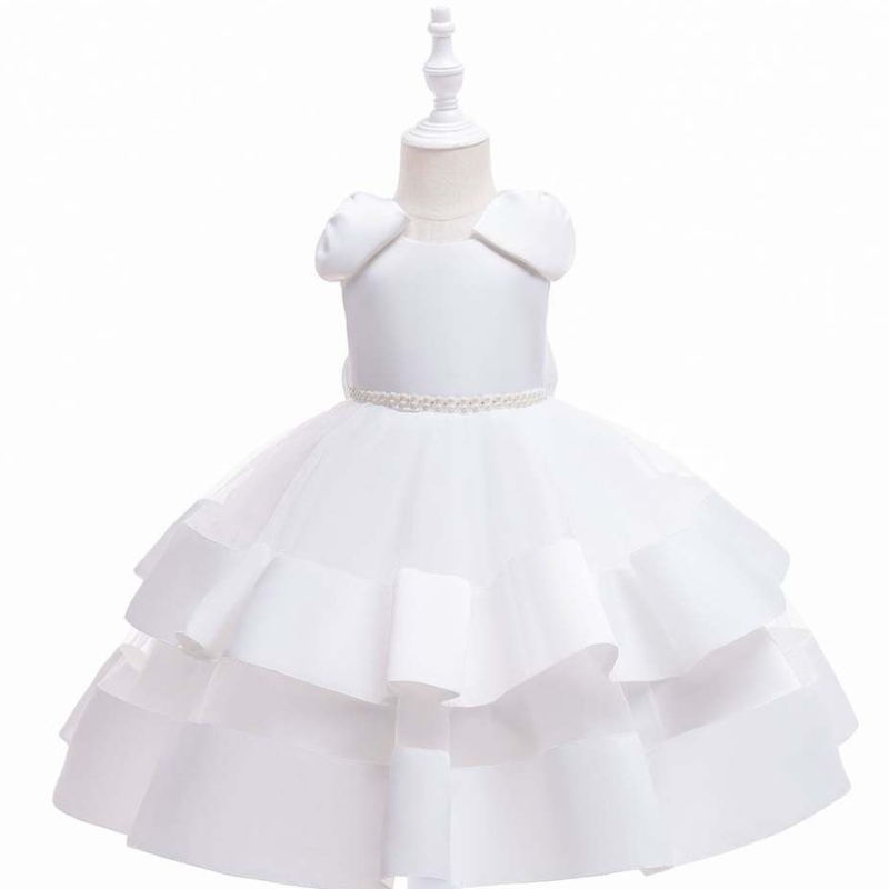 Baige White Flower Girl Sukienki ślubne wróżka wielka dziobowa sukienka księżniczka