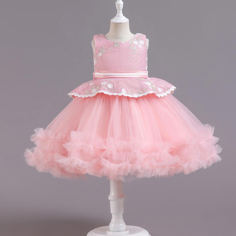 Flower Girl Wedding Bankiet koronka długa sukienka dla dzieci Elegancka puszysty koronkowy dziob
