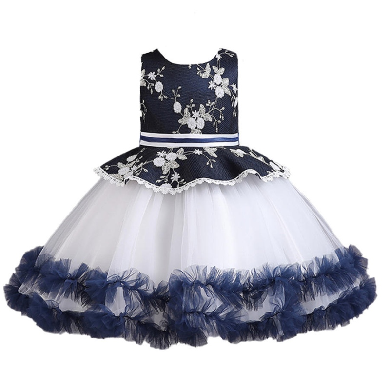 Flower Girl Wedding Bankiet koronka długa sukienka dla dzieci Elegancka puszysty koronkowy dziob
