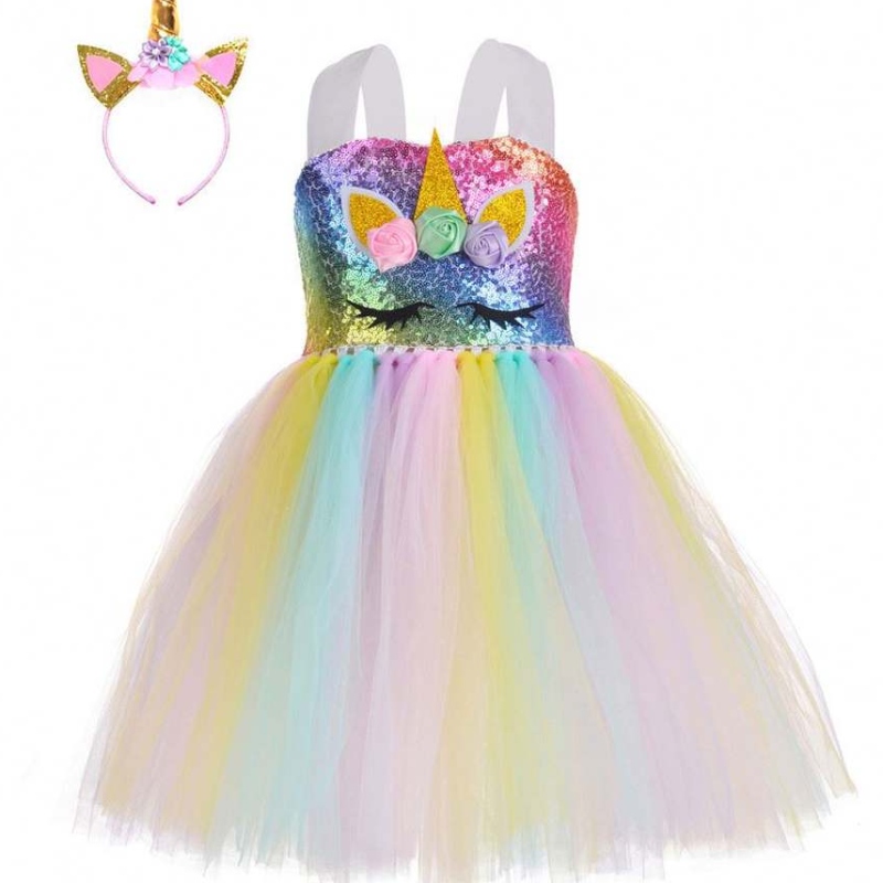 2021 New jednorożca cekinowe ubranie dziecięce ubrania urocze księżniczka impreza tutu sukienki DJS107