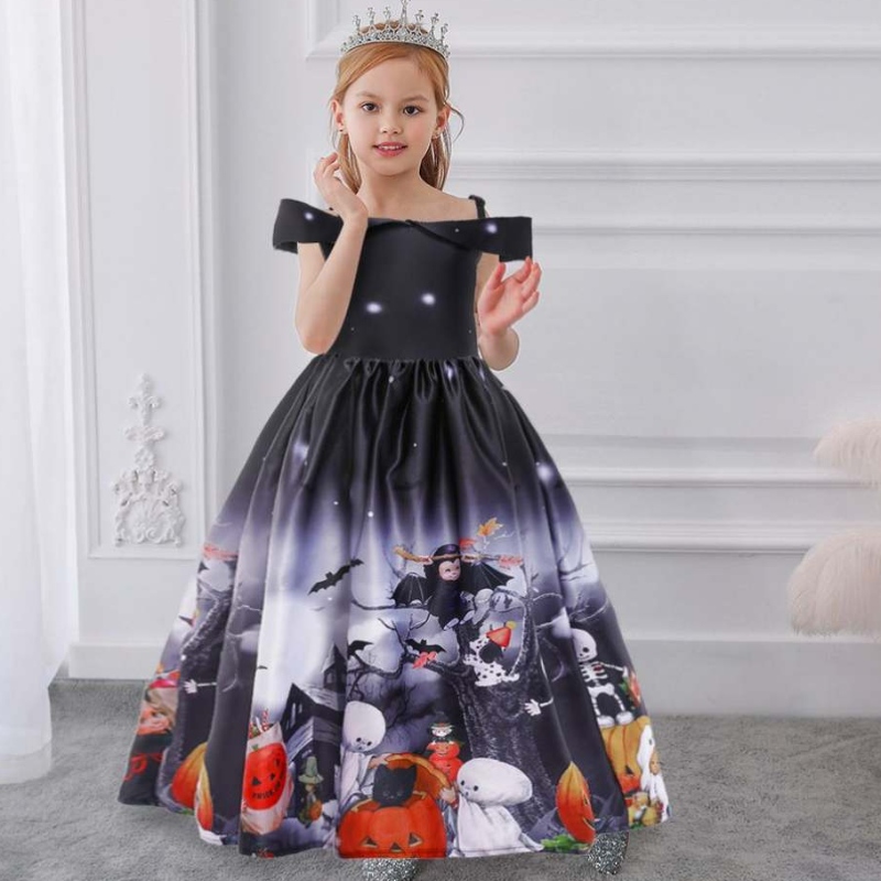 Nowa modana ramię dziewczęta bez ramiączek sukienka cosplay maxi czarna dopasowana Halloweenowa suknia balowa sukienki kostiumowe