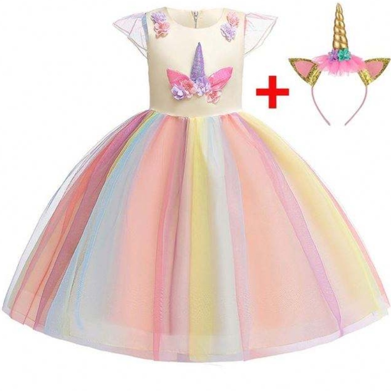 Baige Wysoka jakość marszczyków Unicorn Sukienki dla dzieci Piękne modelki sukienki Smocked Children Clothing DJS003