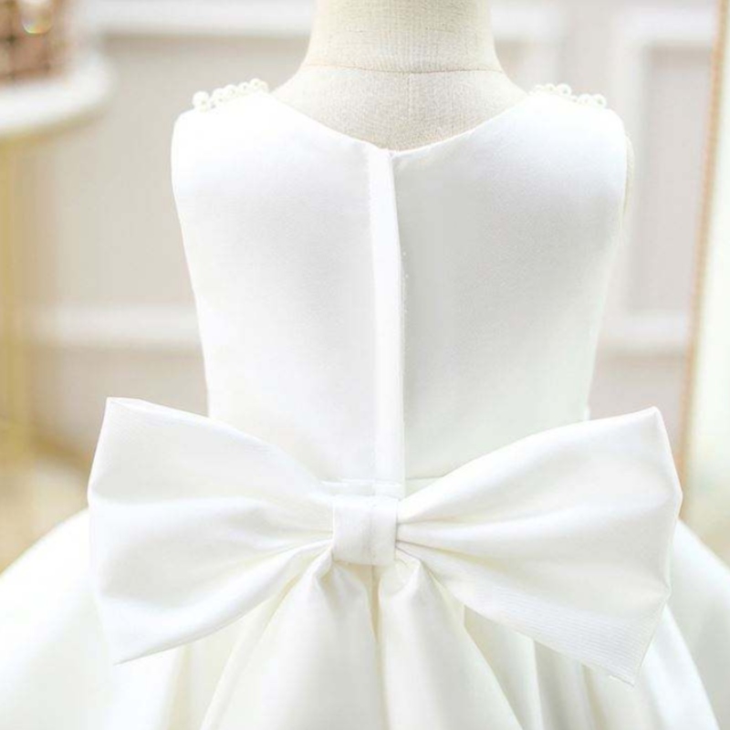 Baige OEM White Rleeveless Kid Ubranie Księżniczka Baby Girl Sukienka z koralikami Flower Girl Dress Dz004