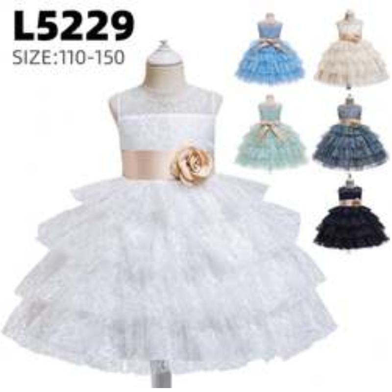 Baige Nowa stylowa sukienka wieczorowa 3-10 Years Flower Girl Lace Princess Ball Suknia