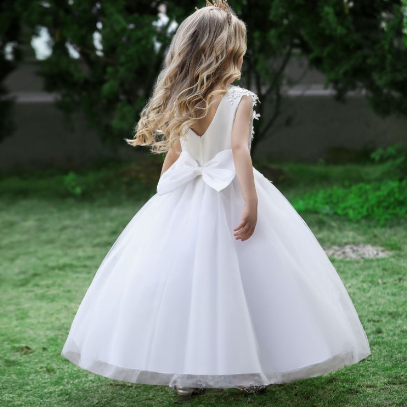 Baige 2022 Satynowa bawełniana sukienka ślubna błyszcząca suknia kwiatowa sukienka Long Tail koronka duża dziewczynka sukienki