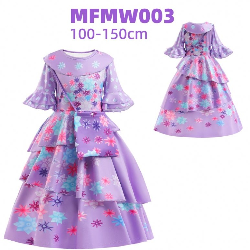 Baige Encanto Mirabel Isabella Purple Girl Dress Długie rękawy Nowe karnawałowy kostium dla dzieci