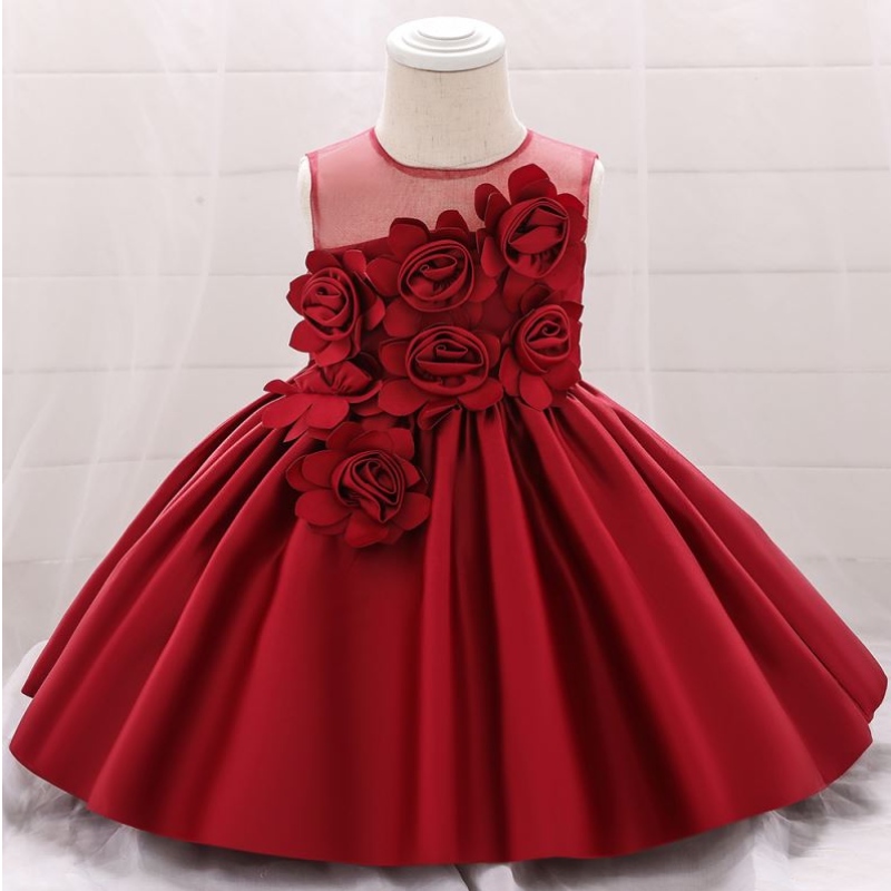 Baige gorąca wyprzedaż bez rękawów O-Neck 0-12Y Ubrania dla dzieci Flower Girl Party Sukienka L5068xz