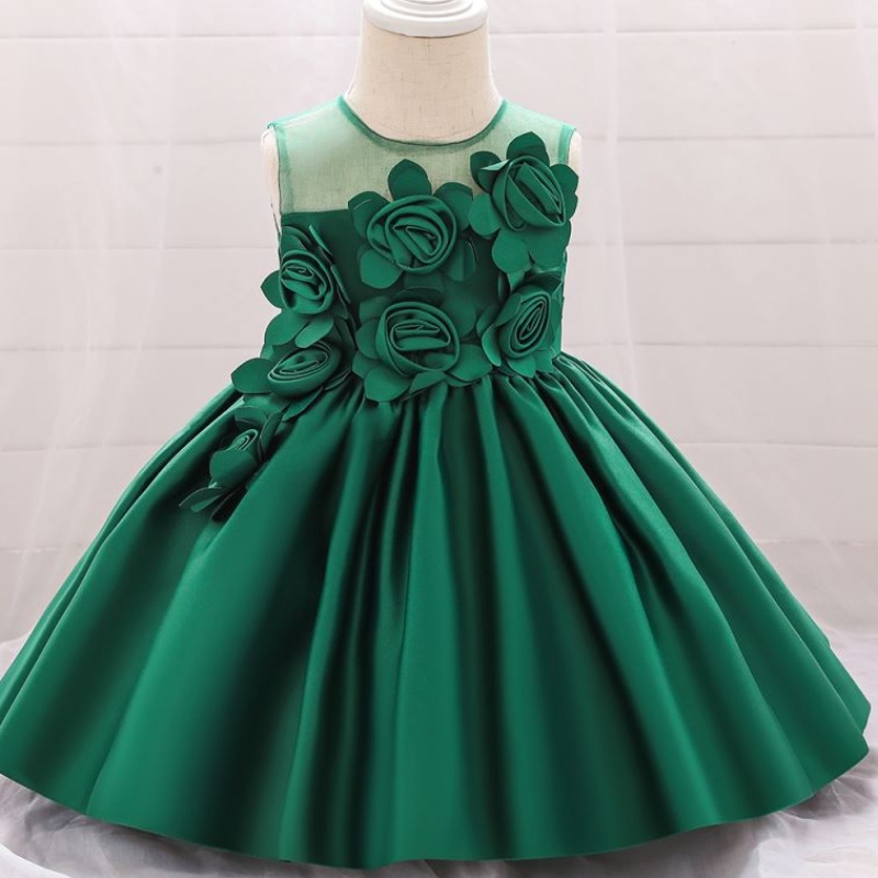 Baige gorąca wyprzedaż bez rękawów O-Neck 0-12Y Ubrania dla dzieci Flower Girl Party Sukienka L5068xz