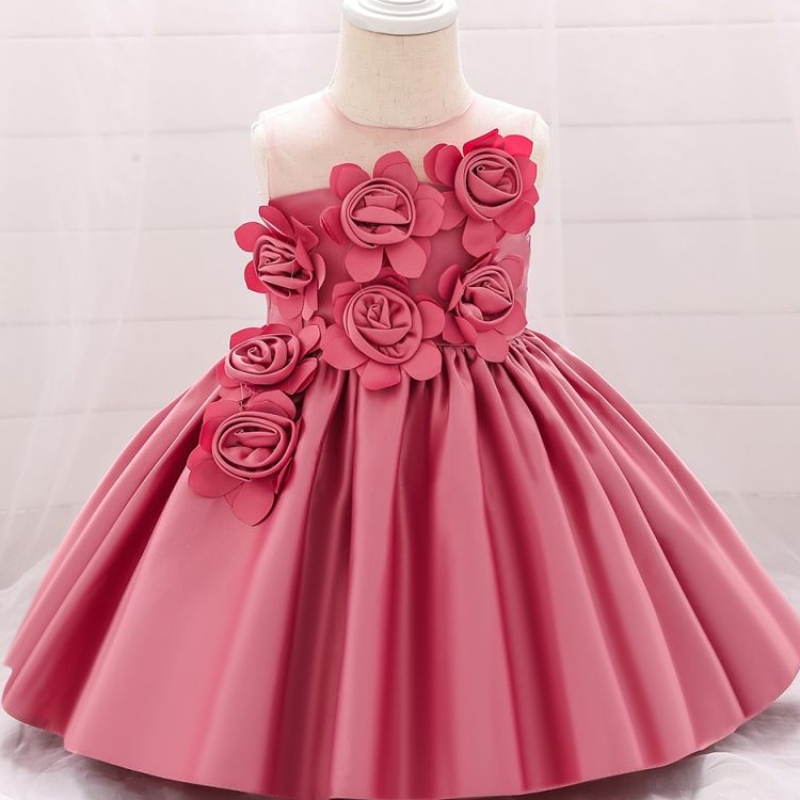 Baige gorąca wyprzedaż bez rękawów O-Neck 0-12Y Ubrania dla dzieci Flower Girl Party Sukienka L5068xz