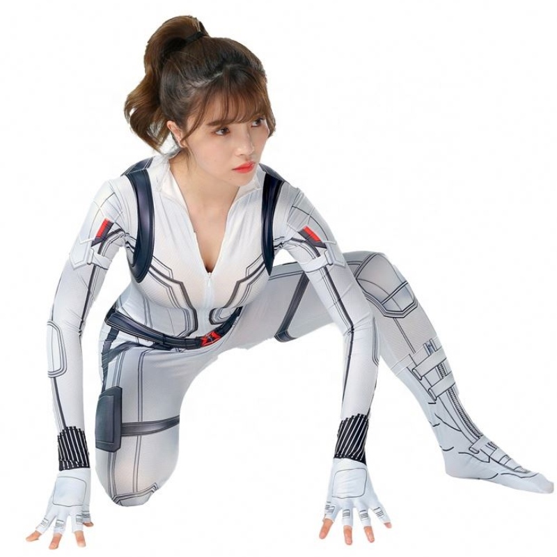 Hurtowy film czarny&white Halloween cosplay cosplay pełny body catsuit dla kobiet Kostium czarnej wdowy