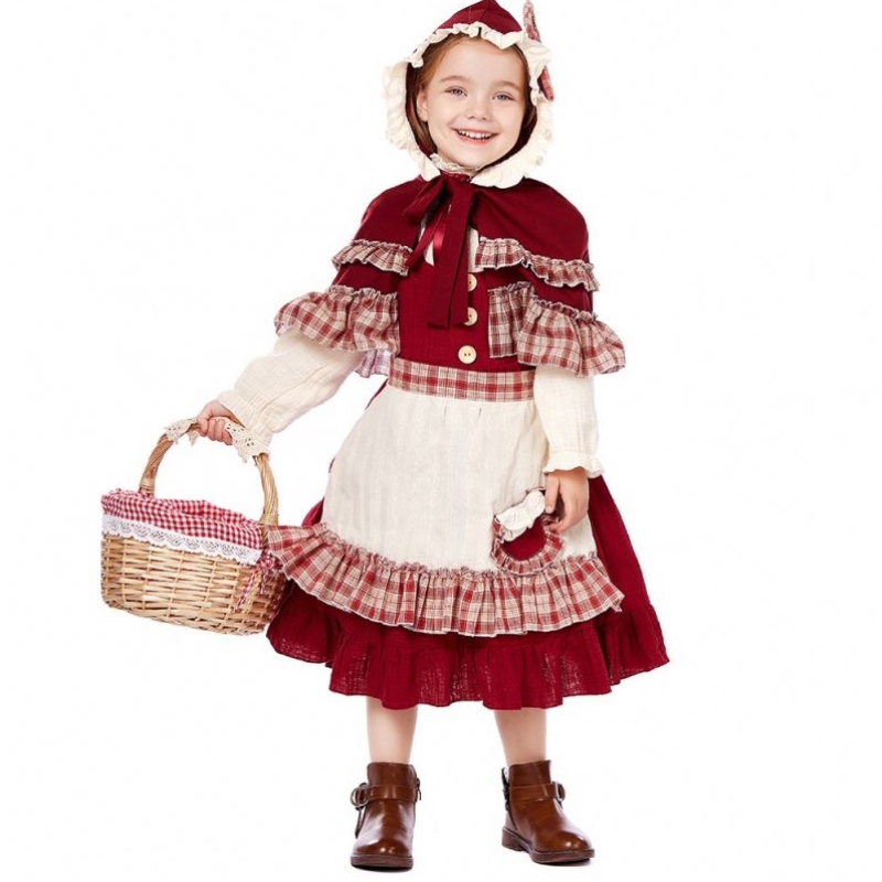 Hot Children's Stage Show Lolita Soft Girl Style Lace Sukienka z Cloak Little Red Riding Hood Costume
