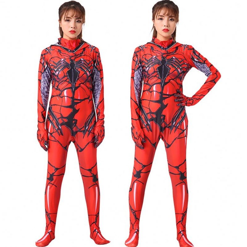 Wysokiej jakości dzieci Halloween Cosplay Cosplay Red Women's Venom Bodysuit Cosplay Marvel Party Woman