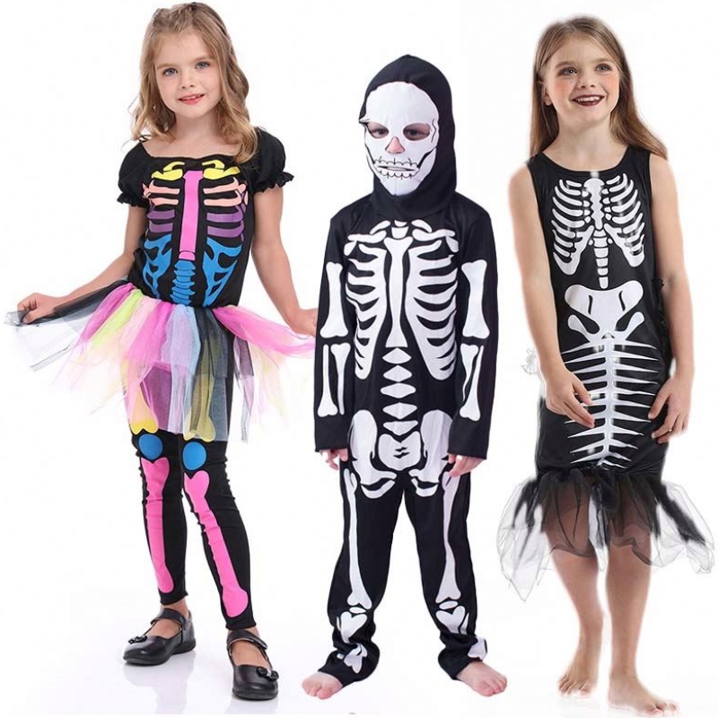 Halloweenowe przerażające ubieranie się szkielet dziewczyna chłopiec dla dzieci kostium HCVM-002