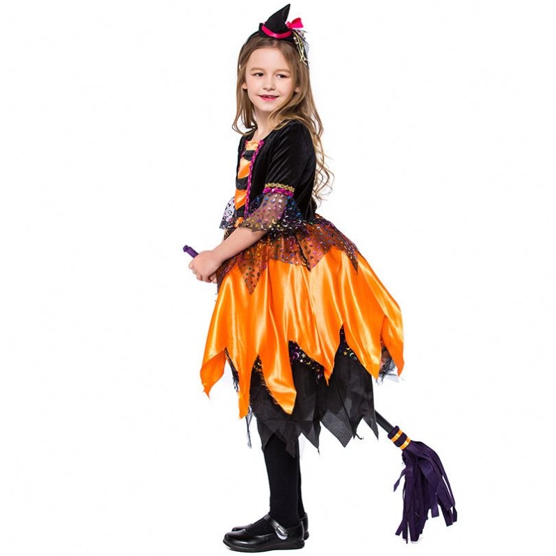 Halloweenowa sukienka Fancy Party Strój Orange Kids Witch Ubrania HCVM-018