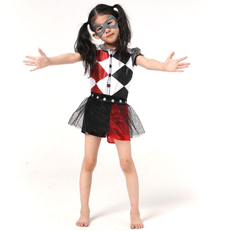 Najnowsza zabawna dziewczyna Harley Quinn dziewczyny Halloween kostium z maską dla dzieci