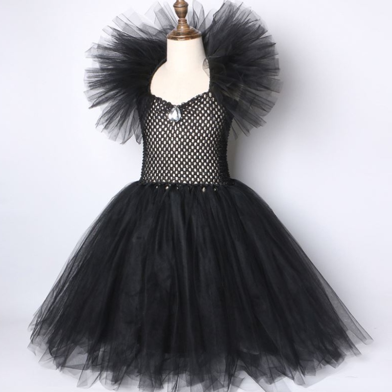 Dzieci czarny diabeł tutu kostium Halloween dziewczyny fantazyjna sukienka tutu z szalą piórową Royal Dark Queen Maleficent Sukienka