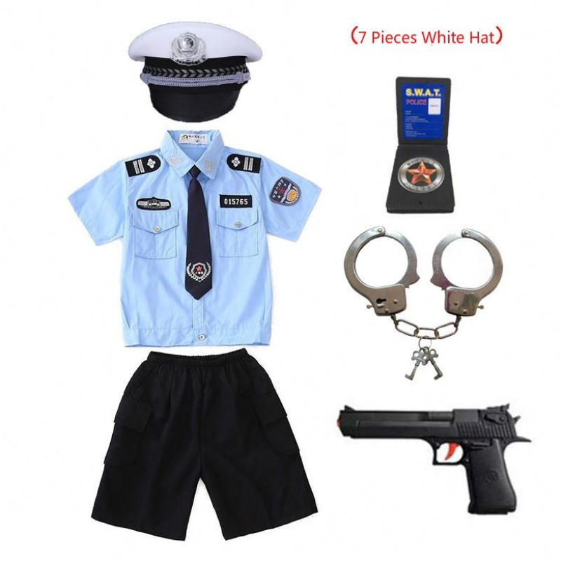 New Kids Child Cop Officer Mundur Halloween Costume Boys Girls Man Cosplay Suit z kajdankami