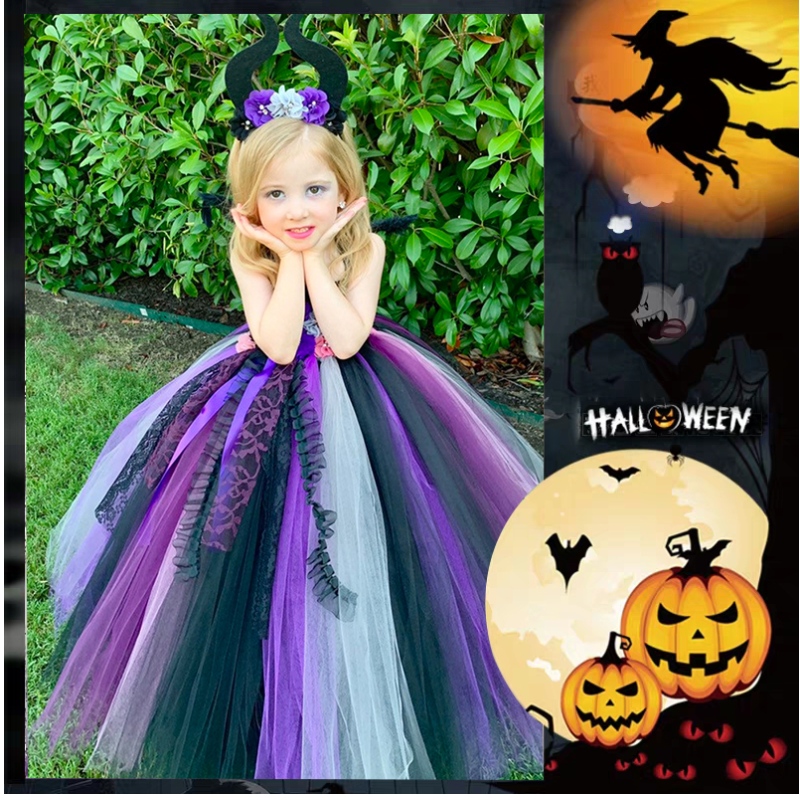 Amazon Hot Selling Girls Halloween Costume Vampire Witch Cosplay Cosplay Pageant Party Tutu Dresses